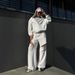 New Sports Suit, Solid Color Zipper Hooded Jacket, Ripped Button Trousers, Two-piece Set For Women_ecoleips.com