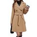 New Solid Color Lapel Thickened Lace-up Double-breasted Plus Long Women's Trench Coat_ecoleips.com