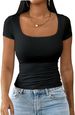 2025 Summer U-neck T-shirt New Style Simple, Casual, Versatile, Fashionable Hoodie Slim Fit Women's Short Sleeve_ecoleips.com