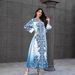 Women's Clothing Fashion Printed V Neck Loose Dress Female Beaded Hot Diamond Robe_ecoleips.com