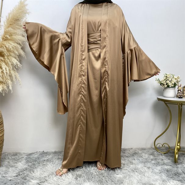 New Fashion Long Sleeve Set Muslim Satin Cardigan 1_ecoleips.com