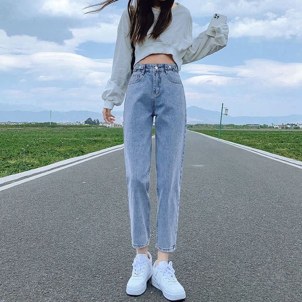 High-Waisted Adjustable Skinny Jeans For Women Trendy Korean Style Straight Leg Crop Pants Carrot Harem Pants For Summer_ecoleips.com