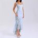 Women's Elegant Long Skirt Dress American Style New Suspender Elastic Jacquard Pleated Sleeveless Fishtail_ecoleips.com