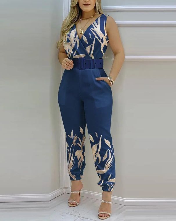 Women's High-Waisted V-Neck Jumpsuit Backless Print Design Spring/Summer New European American Style_ecoleips.com