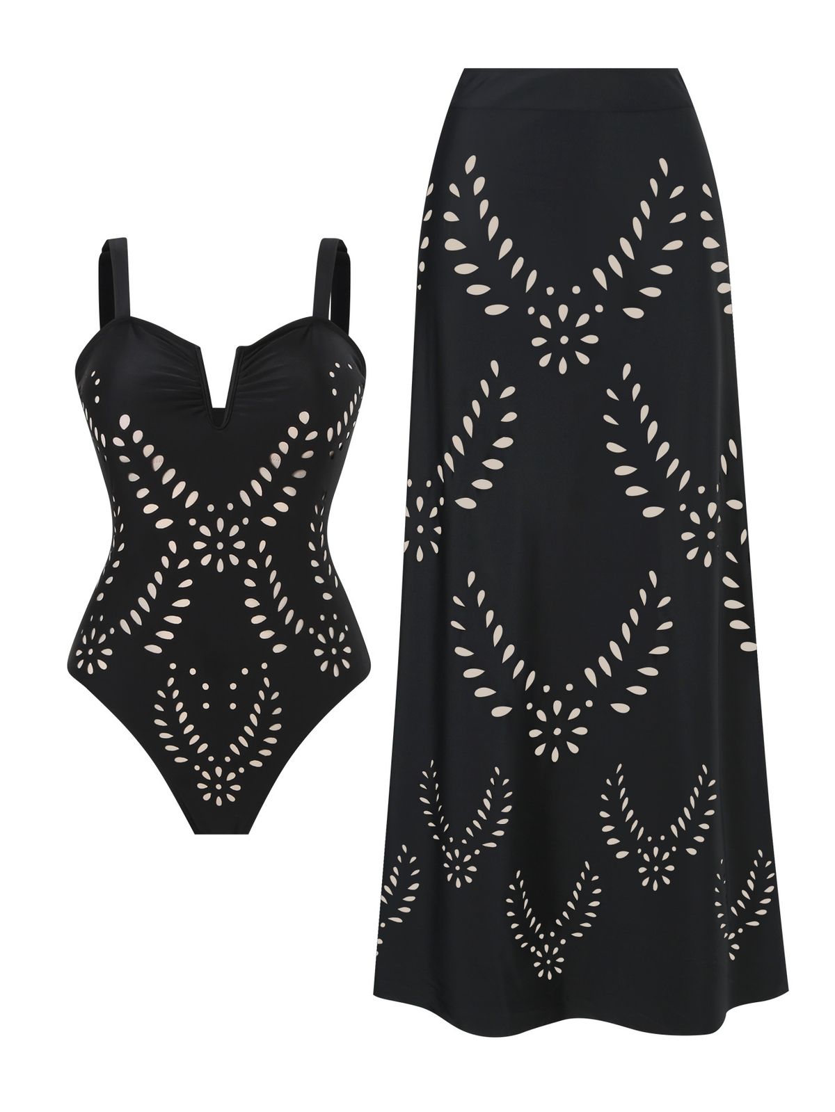 Women's One Piece Swimsuit European American Style Deep V Neck Push Up Backless Cover Skirt High End Beach Set Two Piece_ecoleips.com