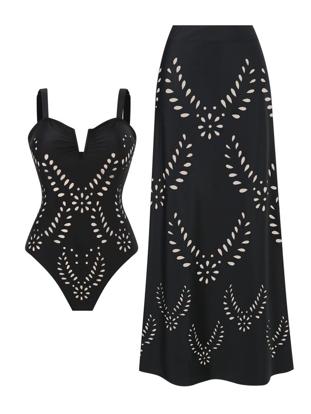 Women's One Piece Swimsuit European American Style Deep V Neck Push Up Backless Cover Skirt High End Beach Set Two Piece_ecoleips.com