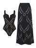 Women's One Piece Swimsuit European American Style Deep V Neck Push Up Backless Cover Skirt High End Beach Set Two Piece_ecoleips.com