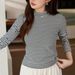 2025 #Selection Of Good Products # Pure Cotton T-Shirt Women's Long Sleeved Western-Style Striped Base Shirt 2025 Autumn And_ecoleips.com