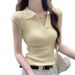 Women's Slim Fit Polo Collar T-Shirt Short Sleeve Knit Top High Waist Trendy INS Style Summer 2026 New_ecoleips.com