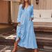 Women's Buttoned Cotton Linen Dress Autumn/Winter European And American Style Casual Long Sleeve Full Skirt Multiple Colors Outlet Clothing_ecoleips.com