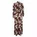 Elegant Long-Sleeve Maxi Dress With Graffiti Print – Modest Muslim Fashion, High Waist Office & Occasion Wear, Polyester Blend (S-XXL, Coffee Brown)_ecoleips.com