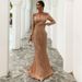 Women's sexy one-shoulder sequins long-sleeved trailing annual meeting host evening dress dress female_ecoleips.com