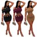 Women's Fashion Two-Piece Set Sexy Off-Shoulder Top With Eyelet Detail & Mini Skirt Casual Outfit For Daily Wear_ecoleips.com