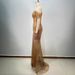 Women's Clothing Fashion Trend Top One Shoulder Sexy V Neck Nail Diamond Pleated Gold Mesh Sequined Evening Dress_ecoleips.com