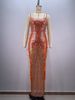 Women's Clothing Orange Feathers On Both Sides Of The Pearl Long Dress Evening Dress Temperament Name Slow Party Toast Dress_ecoleips.com