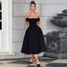 Elegant Women Solid Dress, Classic Off‑Shoulder Strapless Design, Minimalist Solid Tone, Graceful Slimming Casual Party Dress_ecoleips.com