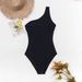 Women's Sexy One-Shoulder One-Piece Swimsuit – Slim Fit, High-Cut & Monochrome Black For Beach & Pool (S/M/L/XL)_ecoleips.com