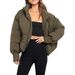Women's Clothing Cotton Padded Jacket Loose Fit Short Puffer Jacket Warm Winter Coat Casual Slimming Quilted Down Alternative Coat With Stand Collar_ecoleips.com