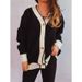 Autumn And Winter Large-Sized Contrasting Color Cardigan Sweaters, Loose Knitted Sweaters With Street Style_ecoleips.com