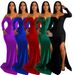 Women's Silk Long Dress Gown AL228 Sexy Floor Length Skirt Long Sleeve Latin Style_ecoleips.com