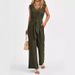 Women's Elegant Foreign Trade V-neck Wide-leg Bodysuit Sleeveless Belt Jumpsuit Women_ecoleips.com