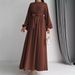 Women's Clothing Muslim Solid Color Temperament Long Belt Fashion Dress_ecoleips.com
