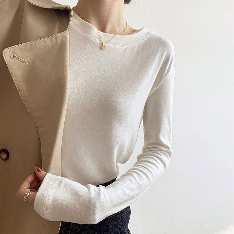 Women's Autumn And Winter 2025 New Slim-fit Foreign-style Polished T-shirt Versatile Long-sleeved Inner Top_ecoleips.com
