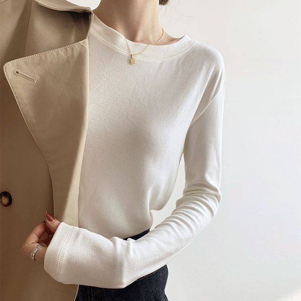 Women's Autumn And Winter 2025 New Slim-fit Foreign-style Polished T-shirt Versatile Long-sleeved Inner Top_ecoleips.com