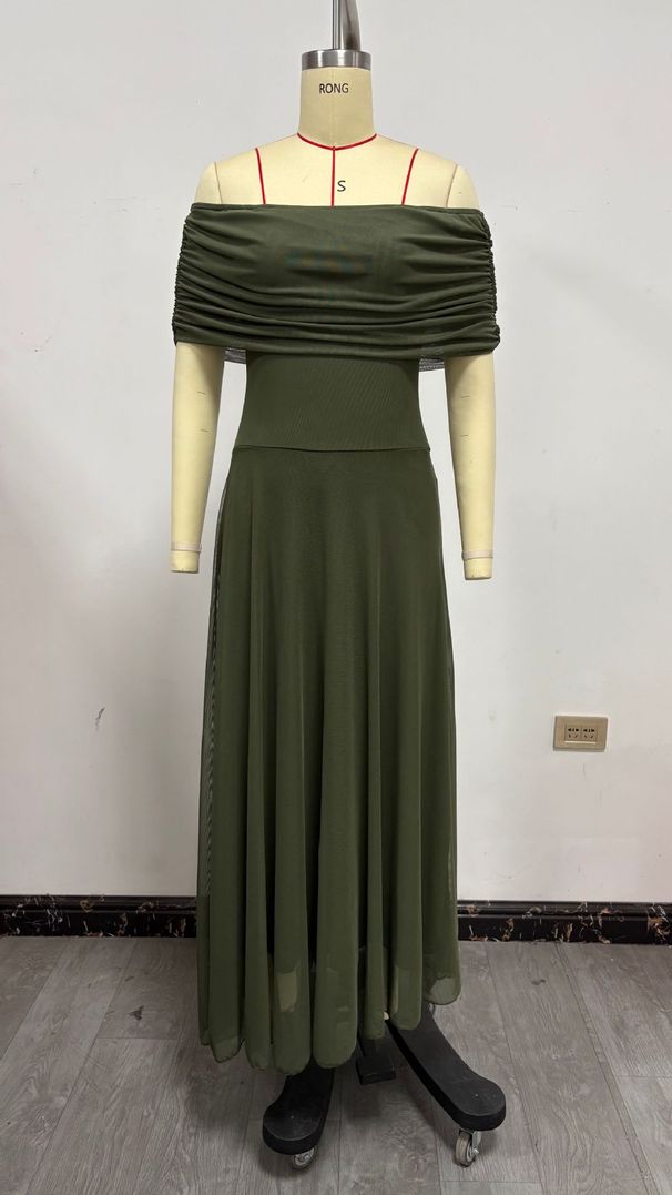 Women's Elegant Off-Shoulder Long Dress Semi-Sheer Stylish Autumn Fashion_ecoleips.com