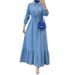 Women's Clothing New Muslim Ladies Solid Color Cardigan Fashionable And Elegant Denim Dress_ecoleips.com
