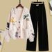 Women’s Clothing Fashion Suit Autumn New Korean Loose V Neck Knitted Sweater Top With Loose Drape Sports Straight Pants_ecoleips.com