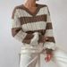 Cozy Oversized V-Neck Sweater Women's Casual Knit Top With Striped Design - Fall & Winter Warm Loose Fit Pullover_ecoleips.com