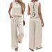 Women's Sleeveless Top And Wide-Leg Pants Set - Summer Linen Blend Comfort Outfit For Casual Wear_ecoleips.com