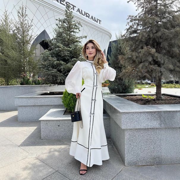 Women’s Clothing New Bow Decoration Contrast Design Temperament Long Dress_ecoleips.com