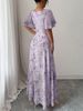 Women's Sweet French Style Mini Dress With Purple Butterfly Print, Batwing Sleeves & Back Zipper_ecoleips.com