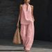 Women's Sleeveless Lounge Set – Oversized Vest & Wide-Leg Pants – Breathable Polyester (S-5xl, 8 Colors)_ecoleips.com