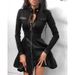 Women's Patchwork Waist Dress Autumn Winter Fashion PU Leather_ecoleips.com