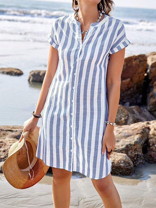 Women's Clothing Women's Fashion Summer Shirt Loose Casual Temperament Striped Top_ecoleips.com