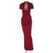 Women's Clothing Spring New Women's Sexy Deep V Short Sleeve Solid Color Hot Girl Style Pleated Long Dress_ecoleips.com