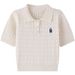 Women's Summer New Slim Fit Short Knit Top With Embroidered Bear Cable Knit Collar Sweater Versatile Top_ecoleips.com