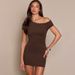 Summer Off-Shoulder Studded Mini Dress for Women Sexy Slim-Fit Cross-Border European American Style Short-Sleeved Dress_ecoleips.com