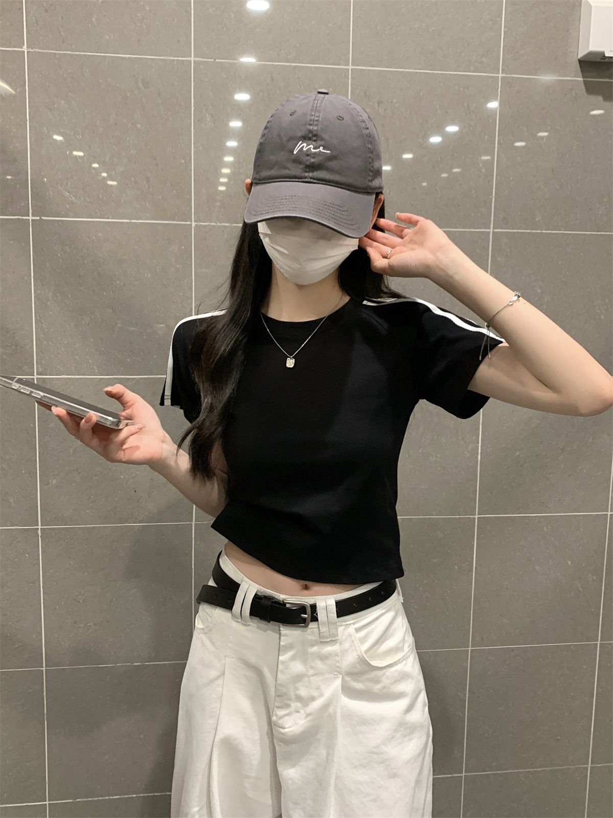 2026 Summer New Korean Version Round Neck Slim Shoulder Bar Strip Thin Versatile Short-sleeved T-shirt Women's Top_ecoleips.com