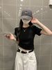 2026 Summer New Korean Version Round Neck Slim Shoulder Bar Strip Thin Versatile Short-sleeved T-shirt Women's Top_ecoleips.com