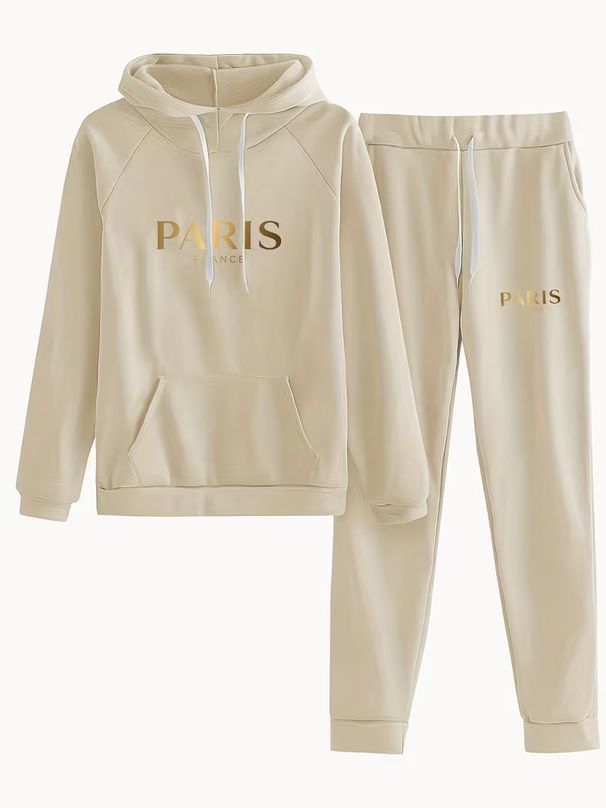 Luxury Women's Letter Print Hoodie And Jogger Set Casual Chic Two-Piece Outfit Dark Gray Red Apricot S-XXL_ecoleips.com