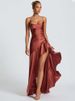Mozision Satin Spaghetti Strap Ruffle Sexy Maxi Dress Women Off-shoulder Sleeveless Backless Thigh High Split Club Party Dress_ecoleips.com