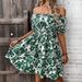New Casual Off-Shoulder Dress Short Sleeve Loose Floral Print Women's Fashion Dress_ecoleips.com