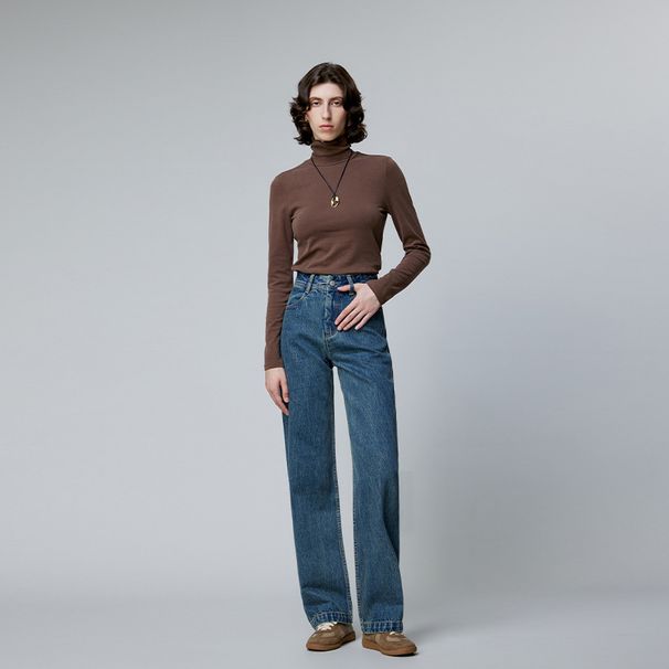 Women's Clothing Jeans Women's Autumn New Style Light Luxury Texture Big Cow Fabric Tall And Thin Three Color High Waist Straight Pants_ecoleips.com