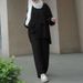 2025 Muslim Solid Color Fashion Casual Long Sleeve Shirt And Pants Two-Piece Set_ecoleips.com
