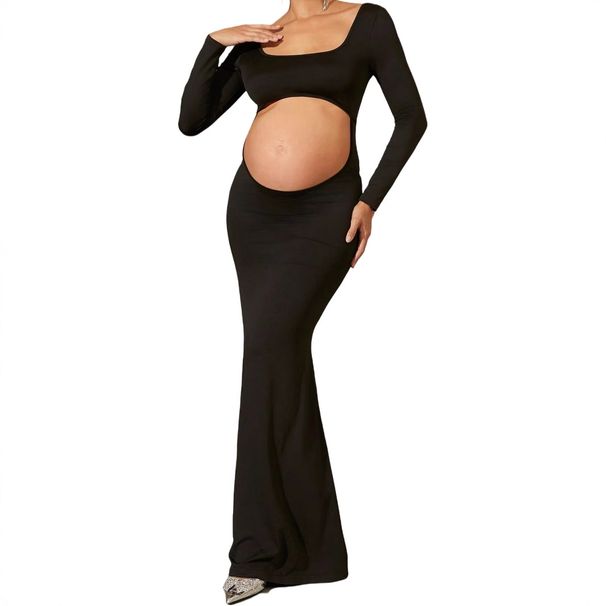 Women's Clothing Fashion Sexy Hollow Tube Top Solid Color Hip Wrapped Slim Fit Pregnant Woman Dress_ecoleips.com
