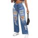 Women's Clothing Women's High-Waisted Ripped Jeans High Elasticity Loose Straight Leg Fashion Denim For Formal & Casual For Women_ecoleips.com